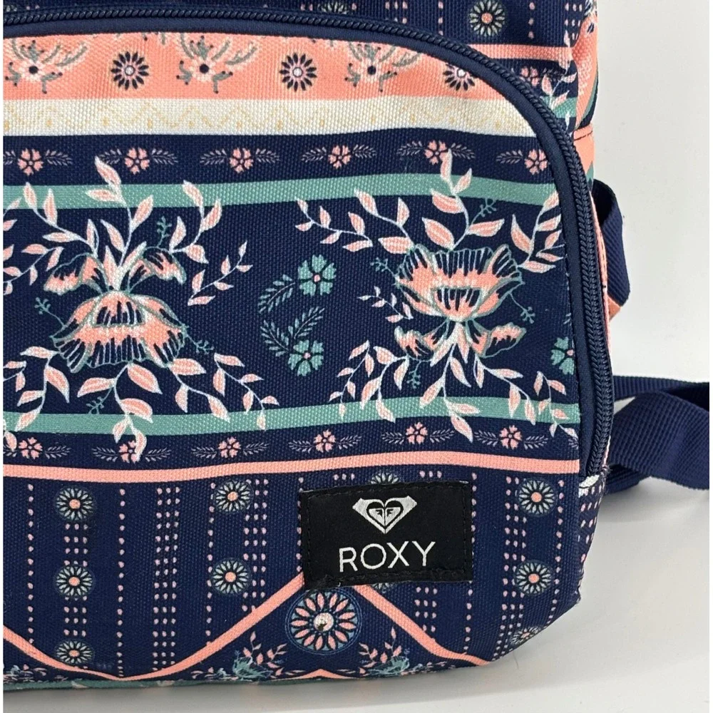 Roxy Mini Backpack Blue Floral Geometric Canvas Adjustable Straps